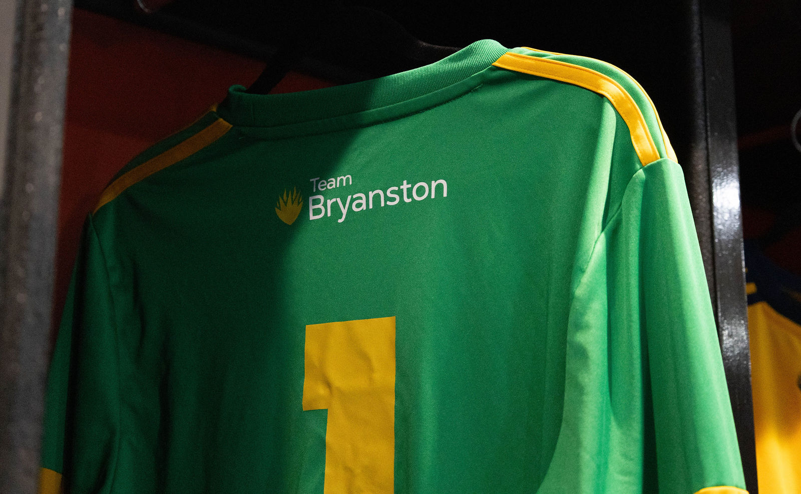 Goalkeeper shirt hanging in dressing room