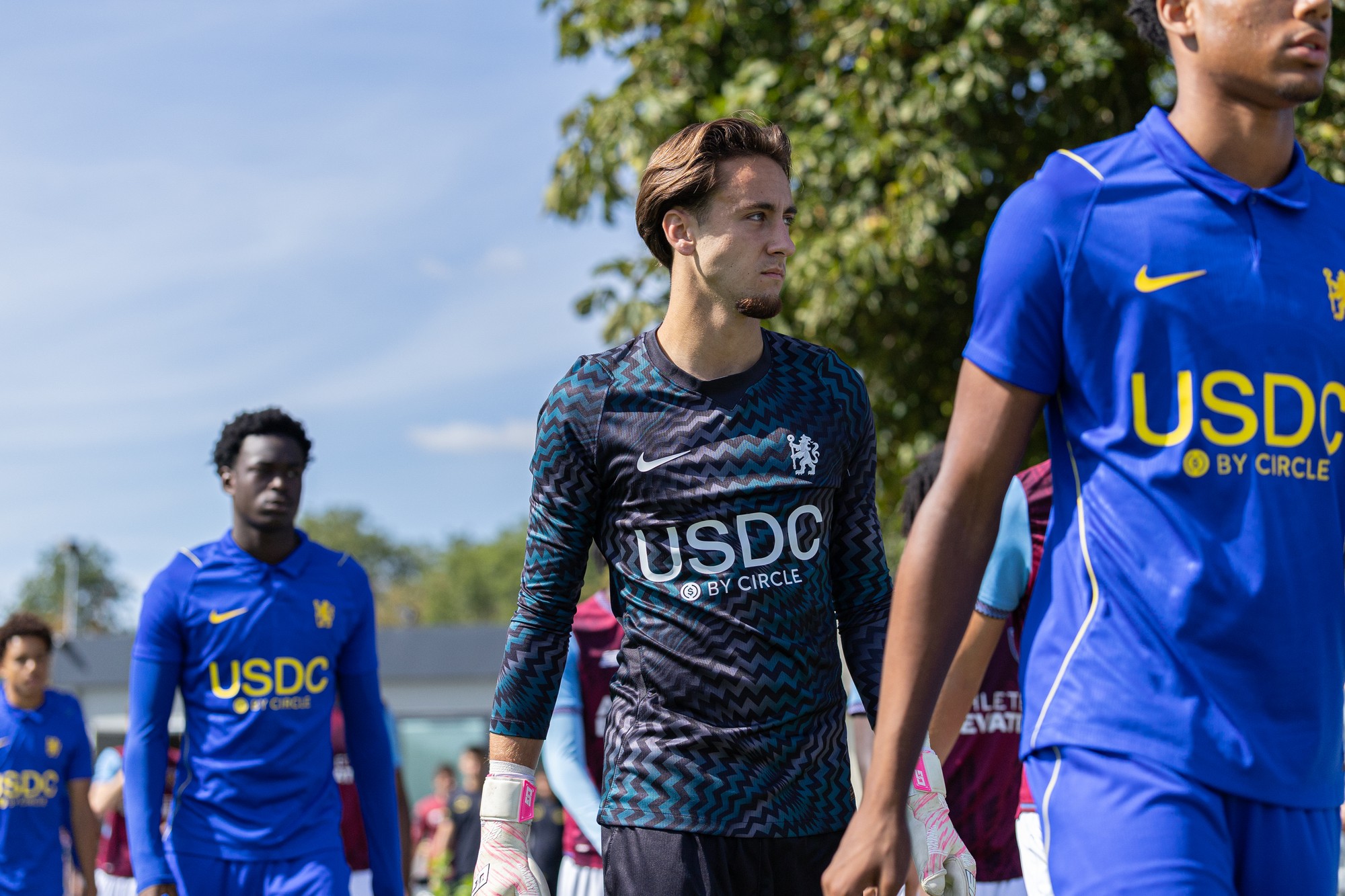 Chelsea academy goalkeeper walking out with the team